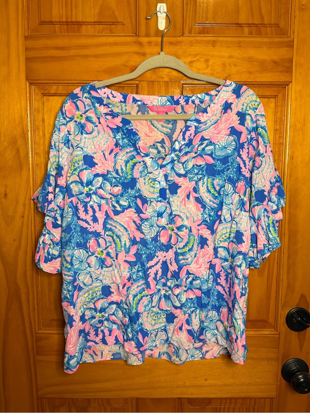 Lilly Pulitzer Quinna Top Blue Tang Sitting Seaside Womens Large